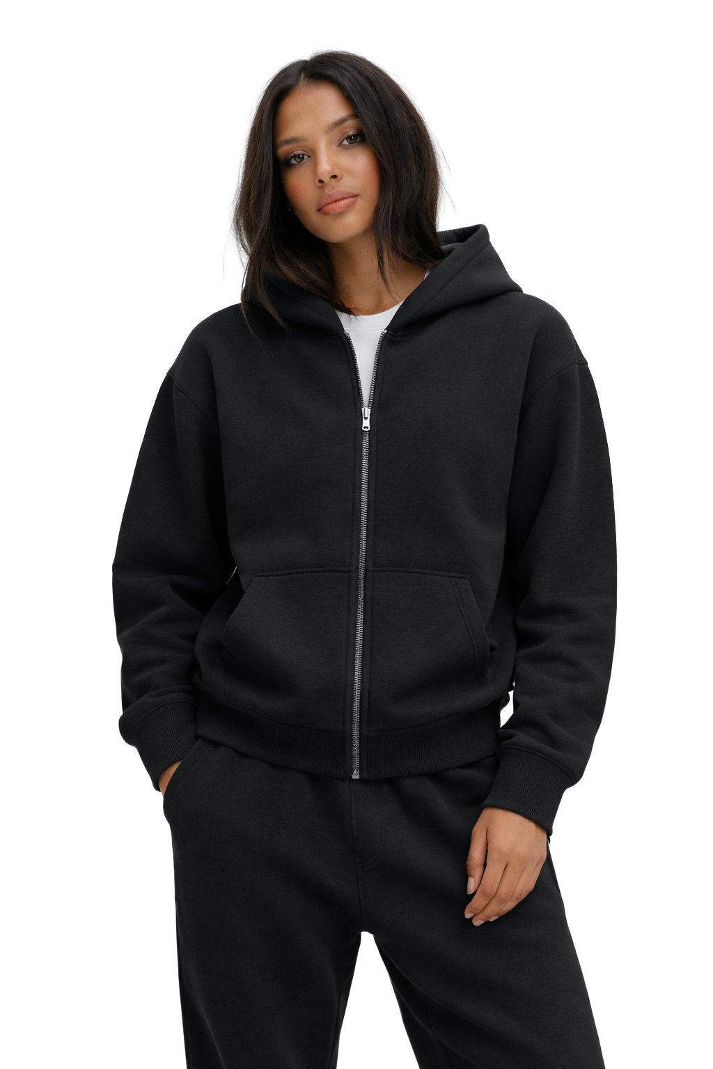 Basic Oversized Zip Hoodie Black