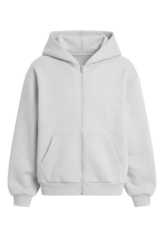 Basic Oversized Zip Hoodie Stone Gray
