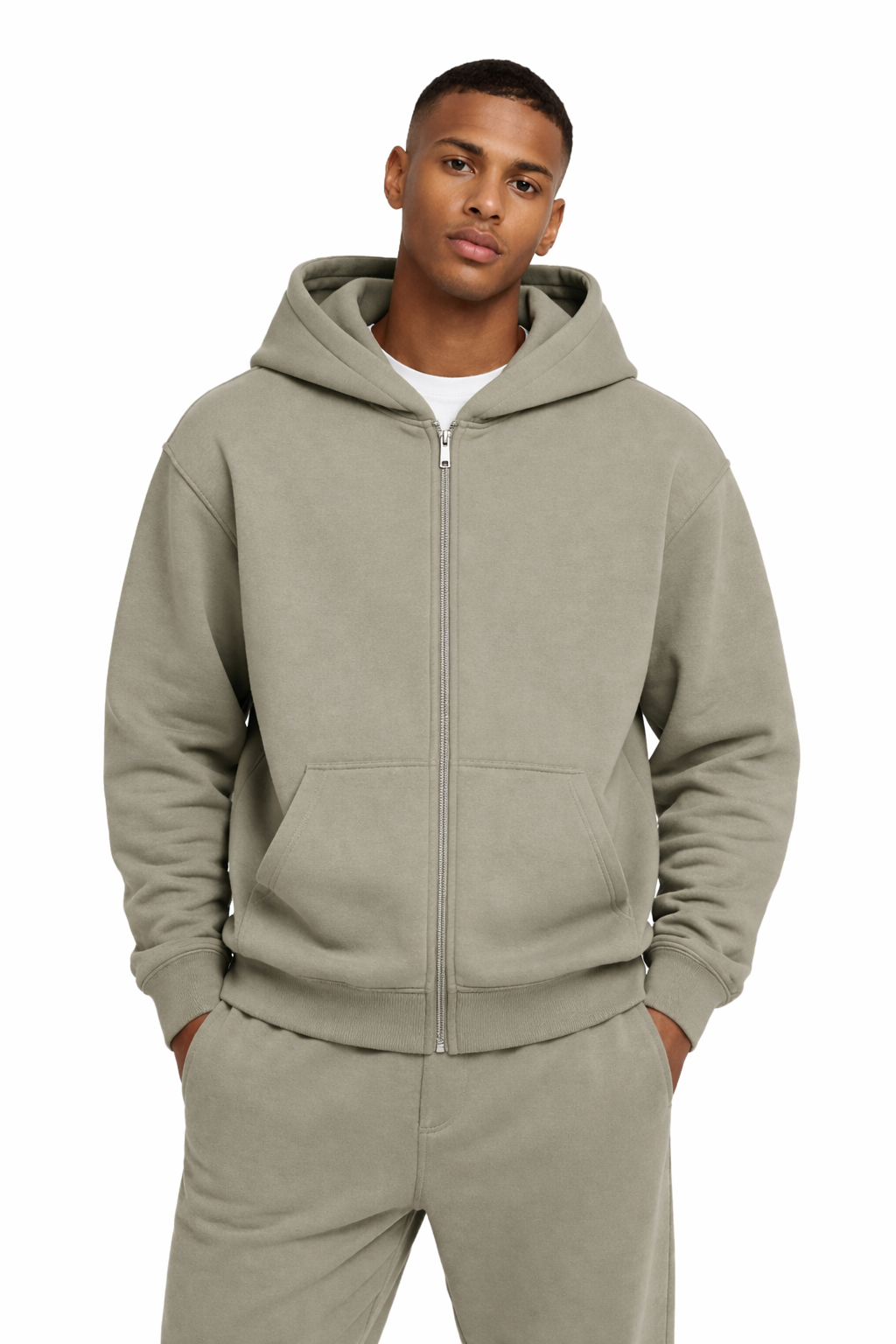Basic Oversized Zip Hoodie Olive