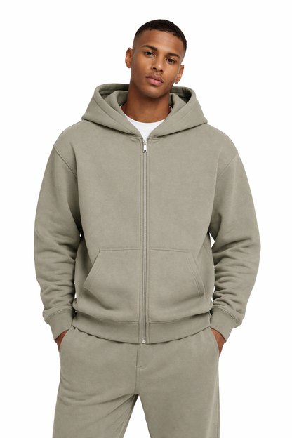 Basic Oversized Zip Hoodie Olive