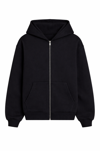 Basic Oversized Zip Hoodie Black