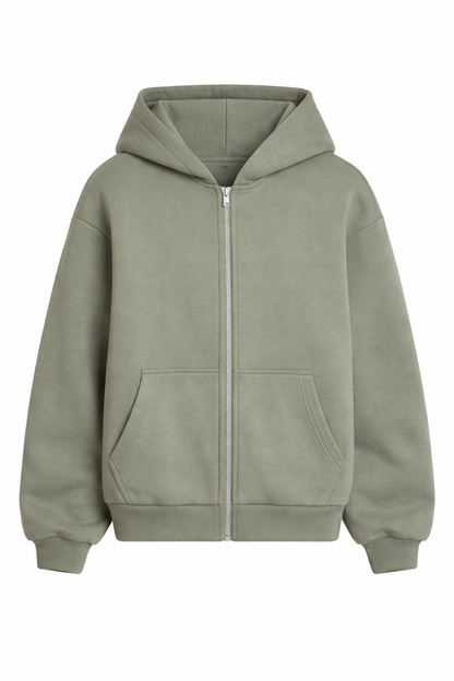 Basic Oversized Zip Hoodie Olive