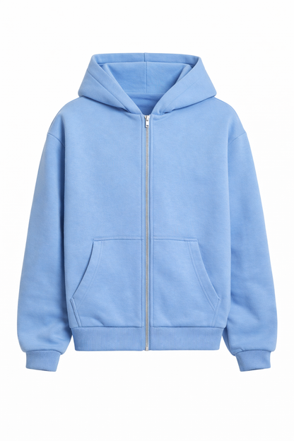 Basic Oversized Zip Hoodie Baby Blue
