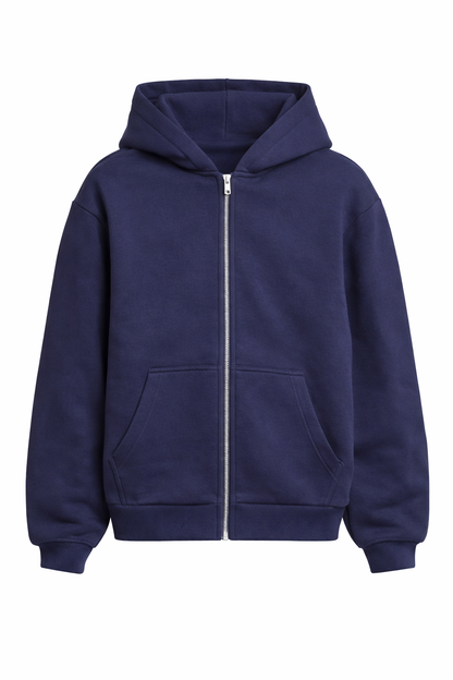 Basic Oversized Zip Hoodie Navy Blue