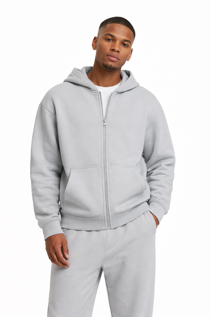 Basic Oversized Zip Hoodie Stone Gray