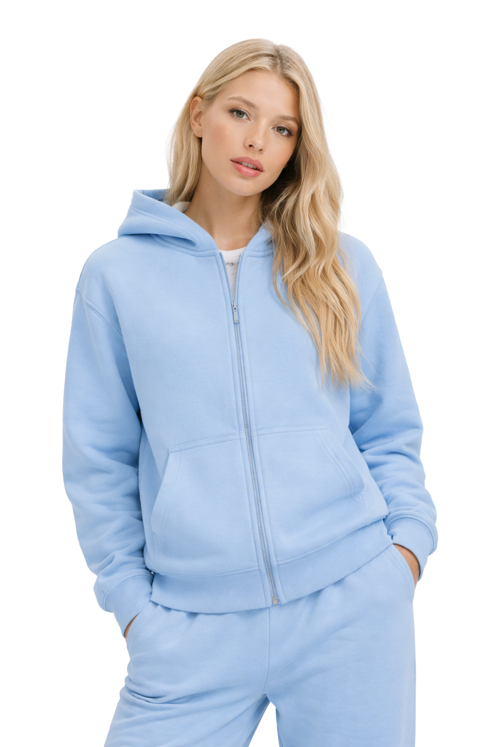 Basic Oversized Zip Hoodie Baby Blue