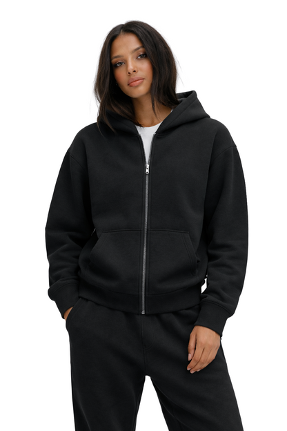 Basic Oversized Zip Hoodie Black