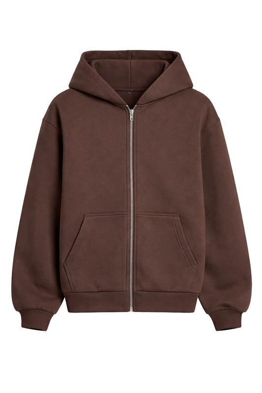 Basic Oversized Zip Hoodie Brown