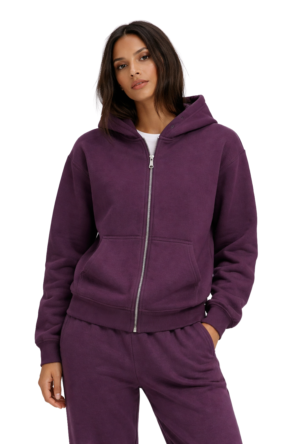 Basic Oversized Zip Hoodie Purple