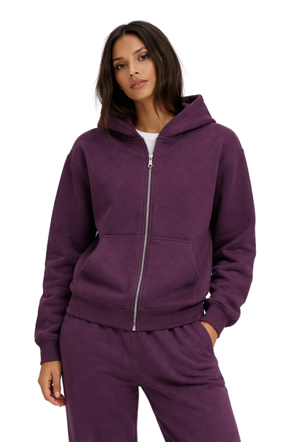 Basic Oversized Zip Hoodie Purple