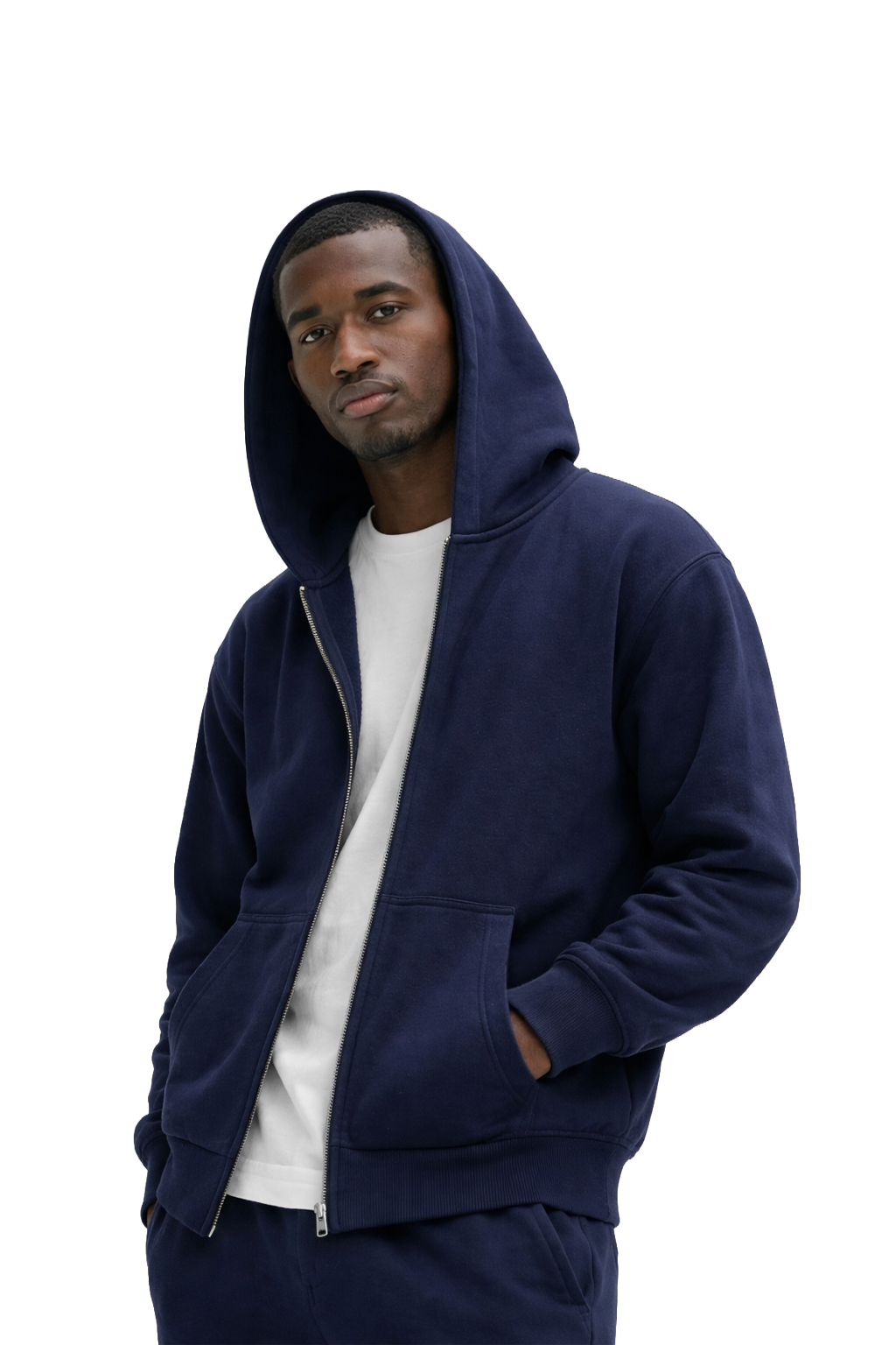 Basic Oversized Zip Hoodie Navy Blue