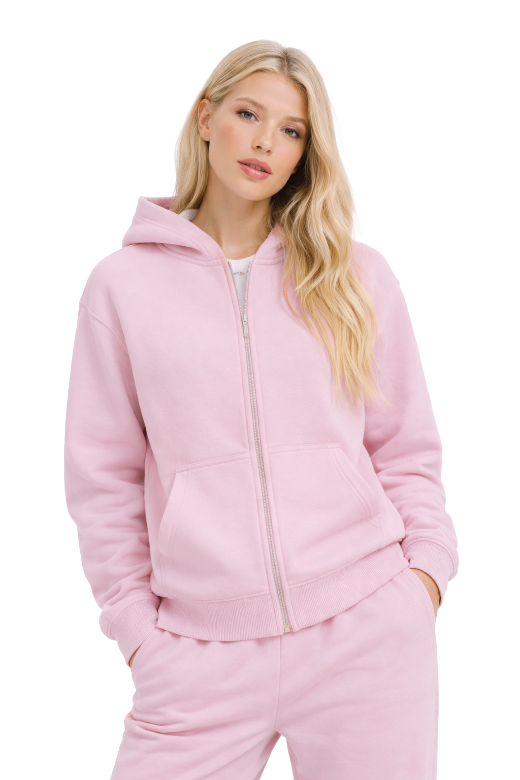 Basic Oversized Zip Hoodie Sakura Pink
